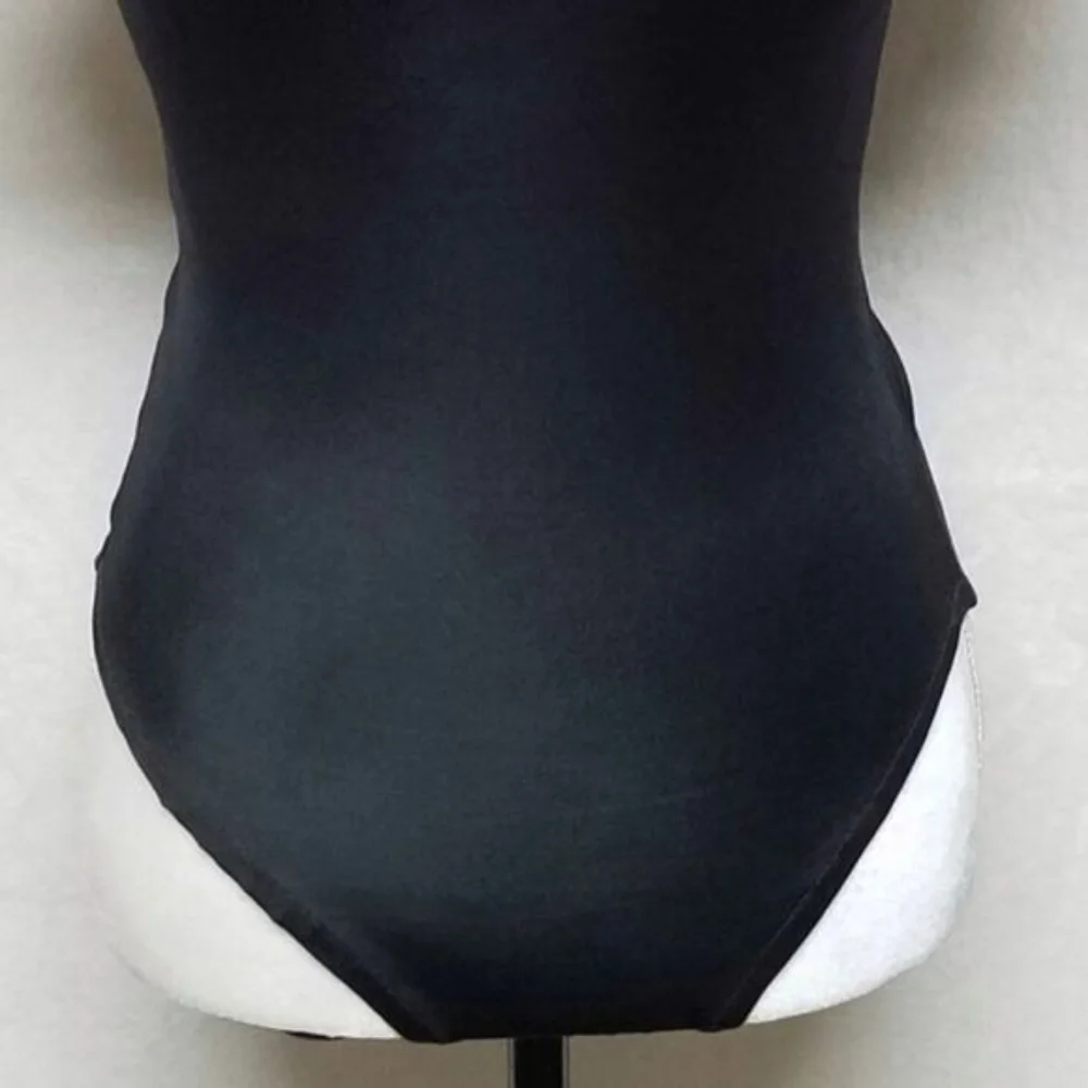 Bill Blass Vintage 70s Black Red Strapless Ruffle Bustier Swimsuit Bodysuit 10